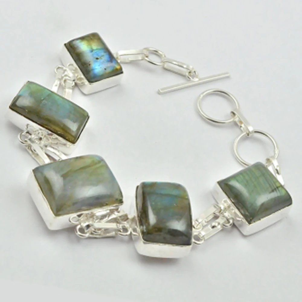 

Labradorite Bracelet Silver Overlay over Copper, 21.5cm , B3058