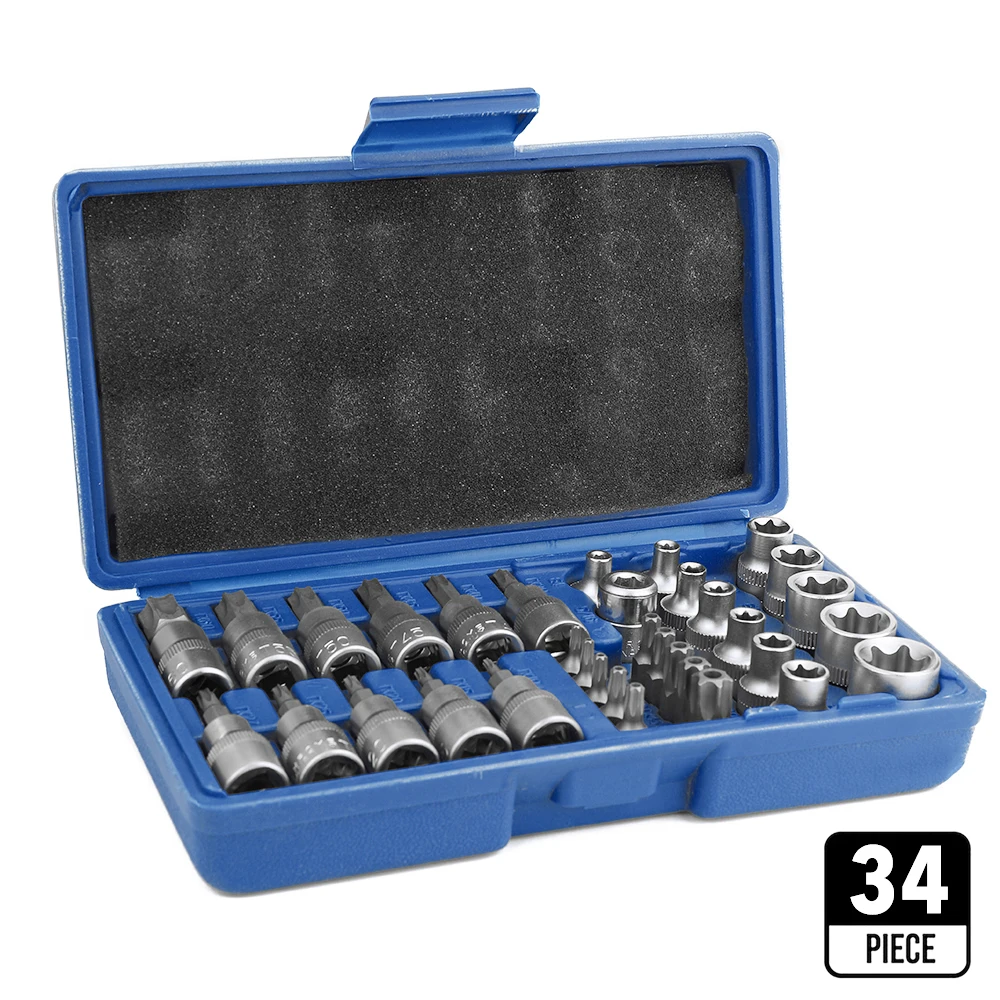 

34pcs Socket Wrench Kit Pressure Batch Sleeve Group Sets Chrome Vanadium Steel SleeveHead Machine Motor Repairing Tool