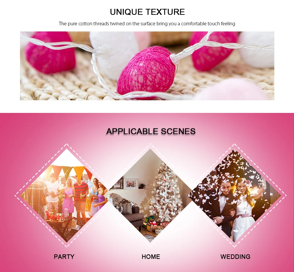 3M 20 LEDs Heart Shape Light String Cotton Lamp for Wedding Home Party