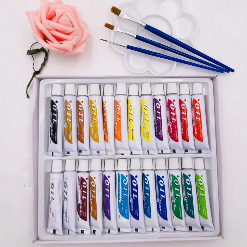 24pcs 12ML Professional Tube Oil Paints Art For Artists Canvas Pigment Art Supplies Drawing Free For Brush And Paint Tray