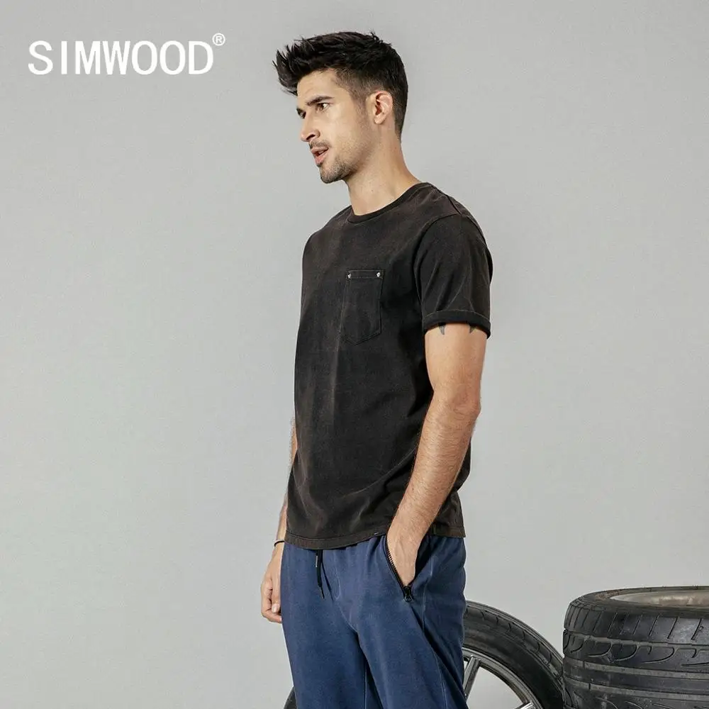 SIMWOOD 2020 summer new T-shirt men vintage safari style fashion o-neck t shirt 100% cotton fashion tshirt brand clothing 190268