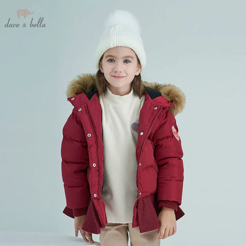 

DBK8779 dave bella winter baby girls down jacket children duck down padded coat kids hooded outerwear with big fur