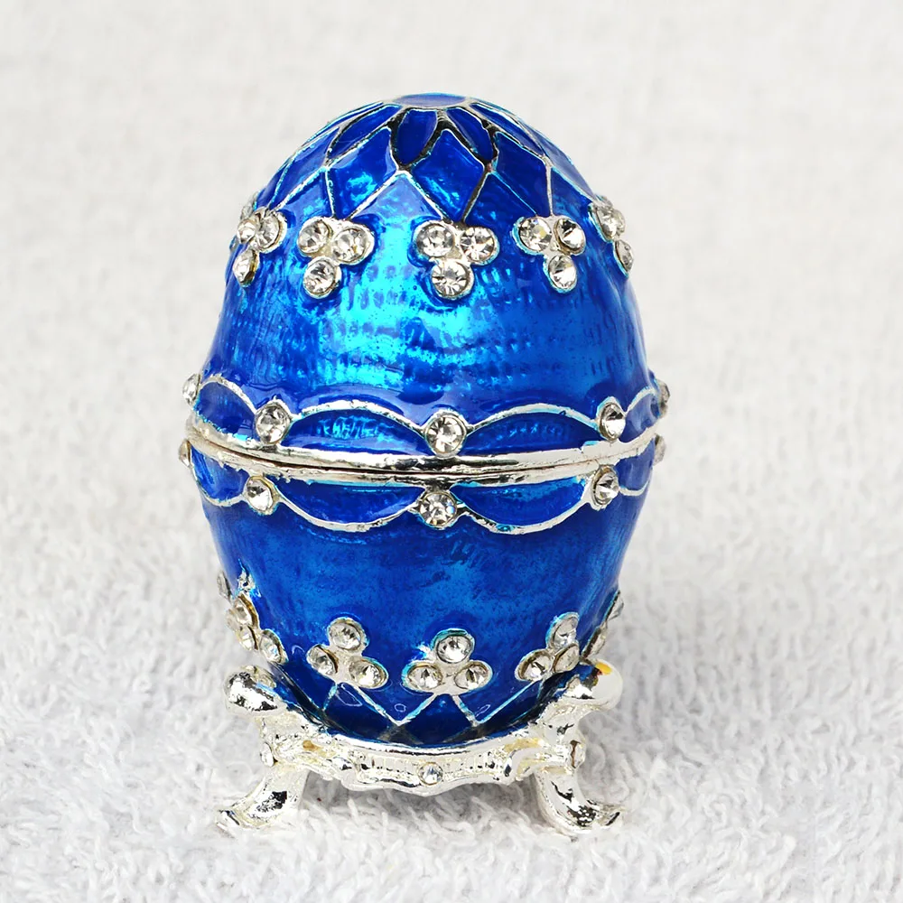 2016 Easter blue faberge egg bejeweled jewelry crystal trinket box metal tabletop crafts