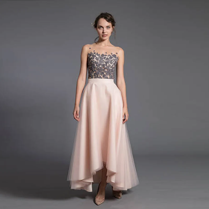 Элегантная, нежно-розовый тюль, юбка, модная, высокая, низкая, потрясающая, для невесты, длинная юбка, на заказ, женская, на молнии, стильная юбка-пачка, Saia Faldas - Цвет: Розовый