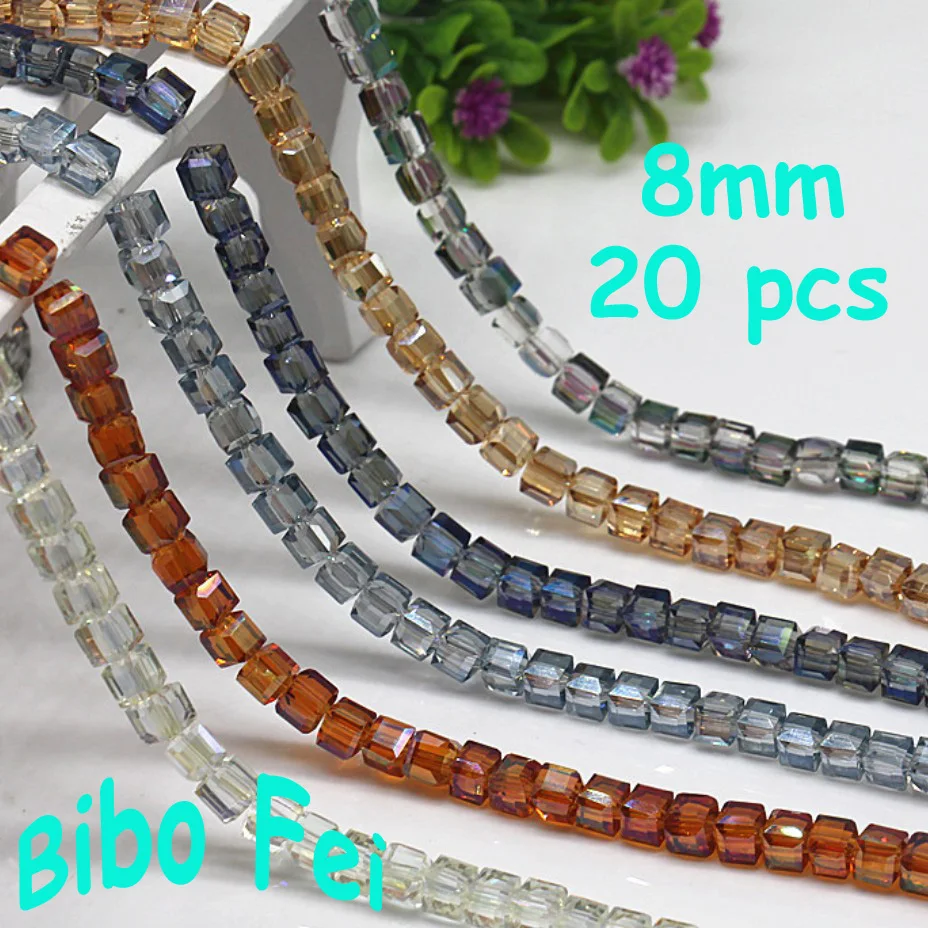 Free Shipping Multi Color 8mm 20pcs Glass Czech Crystal Beads,square Crystal Beads, Bracelet