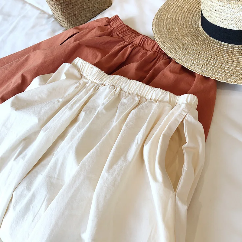 Летняя модная женская оранжевая юбка макси с высокой талией свободные японские стильные летние длинные юбки