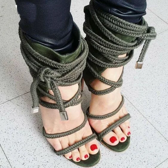 Drop Shipping Summer Women Army Green/Black/Beige Cross Lace Up Ropes