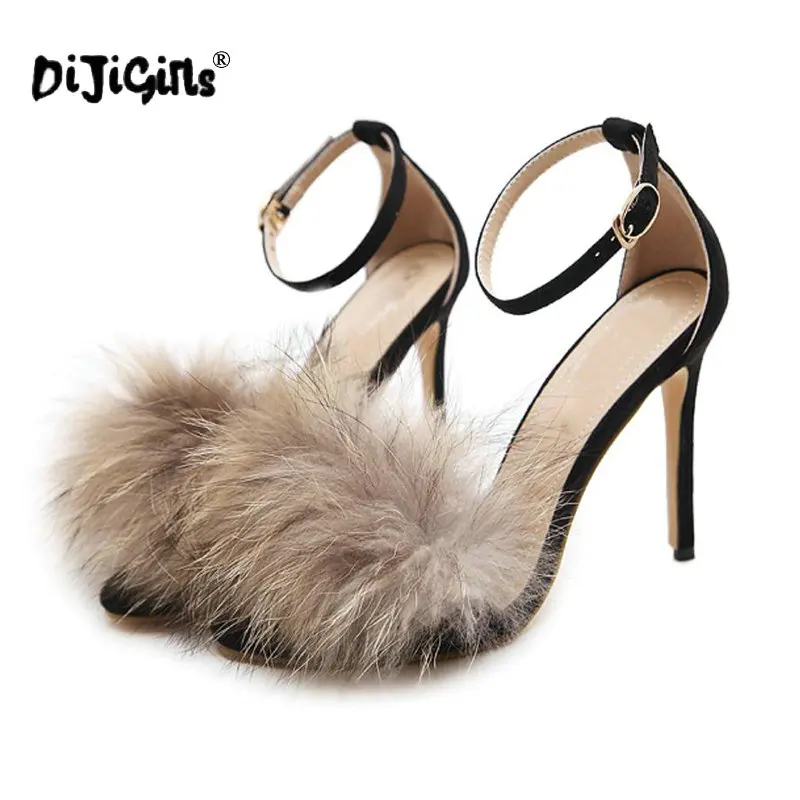 À Femmes Sandales Sexy Dames Chaussures Noir De Mode Mince Dijigirls D'été Fourrure Hauts Talons Sandlias 2018 Gladiateur m8nwN0