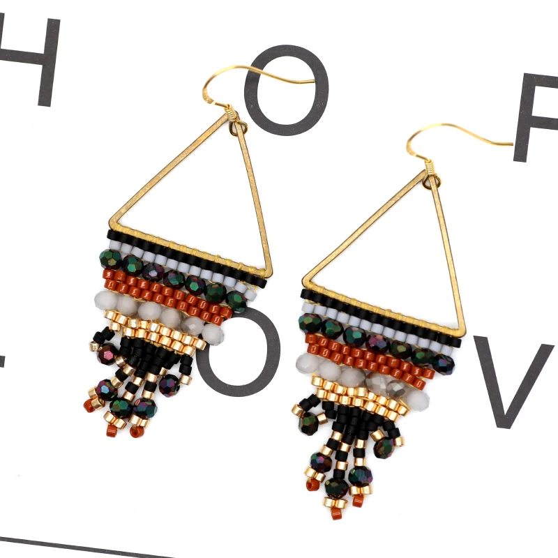 

Wholesale Vintage Beaded Tassel Pendant 925 Silver Hook Geometric Delica Drop Earrings Miyuki Bead Earring For Woman Gifts