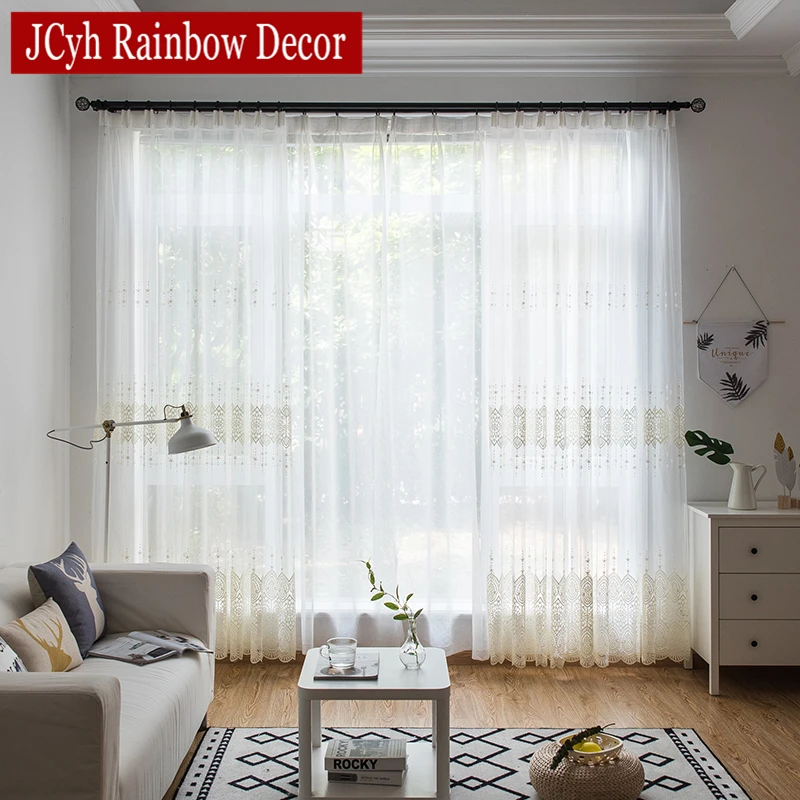 Cortinas de tul blancas bordadas para sala de estar dormitorio cocina gasa pura cortina tratamiento de ventana cortinas Rideaux Voilage