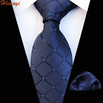 

Hlnayi Men's Polyester jacquard 8cm fashion plaid tie pocket towel suit