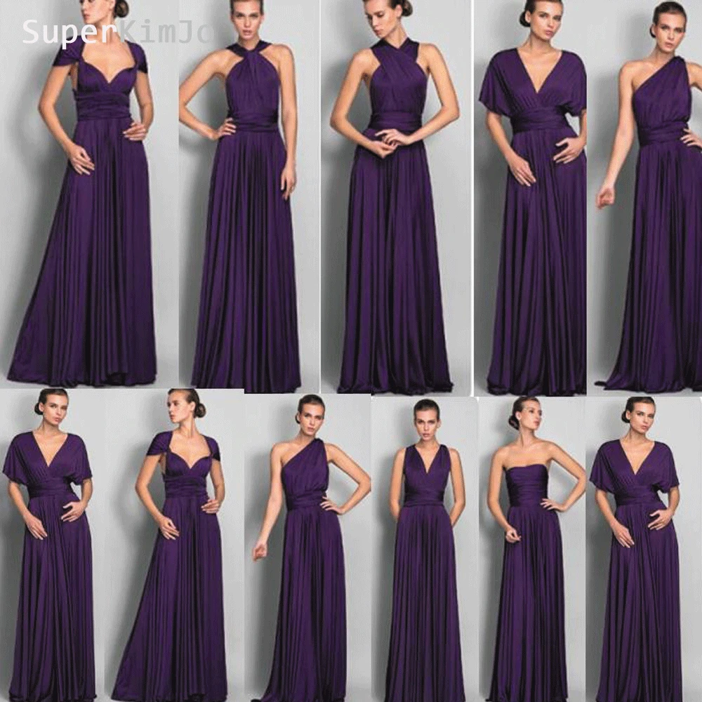 

SuperKimJo Convertible Bridesmaid Dresses Long 2019 Purple Satin Cheap Custom Wedding Party Dress Vestido De Festa Longo