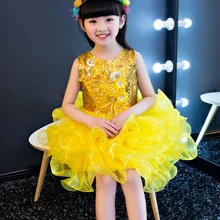 Новинка; фиолетовые и красные Пышные Платья с цветочным узором для девочек; мини-платья принцессы с оборками; Детские вечерние платья для выпускного бала; желтое платье-пачка с блестками для девочек