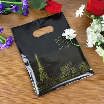 

Hot 100pcs Plastic Jewelry Gift Bags Thicken Eiffel Tower Plastic Bags Clothing Cosmetic Shopping Bags Jewelry Package Tote Bags