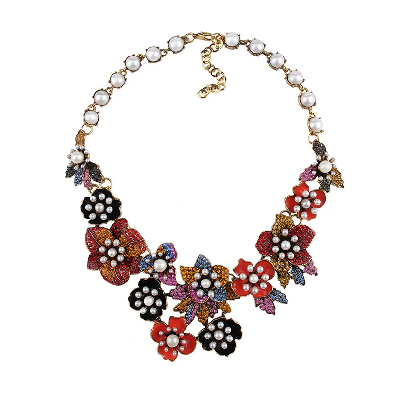 

Luxury Multicolor Flowers Simulated Pearl Choker Necklaces Pendants Maxi Statement Jewelry for Women Wedding Gifts Wholesale