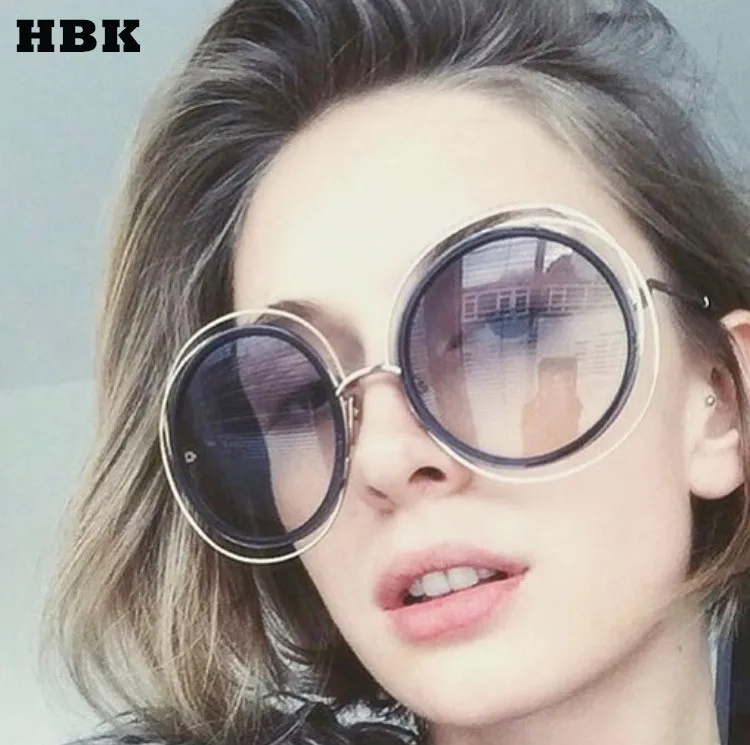 HBK, новинка, большие круглые солнцезащитные очки в круглой оправе для женщин, для езды на велосипеде, женская мода, индивидуальные Oculos Feminino, негабаритные солнцезащитные очки