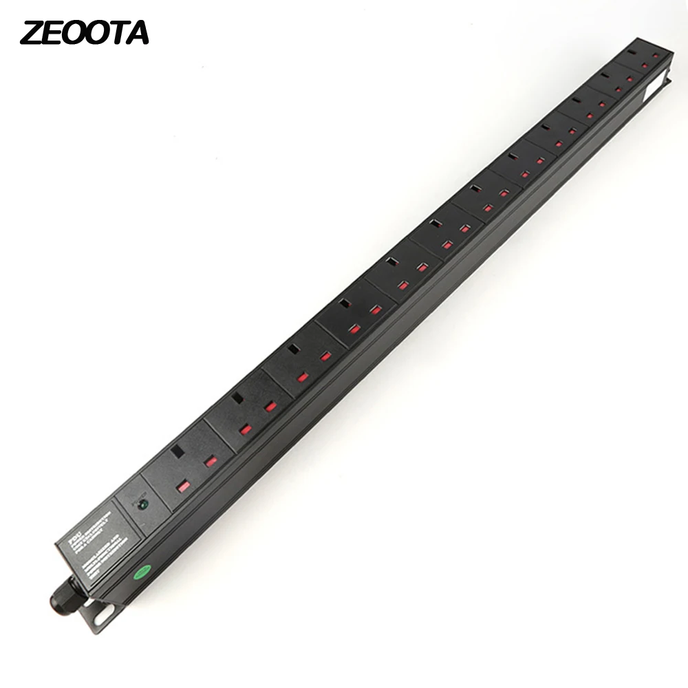 

PDU Power Strip Cabinet Distribution Unit British Socket Switch 1U Aluminum Alloy 12 Way Overload Protection 2m Extension Cord
