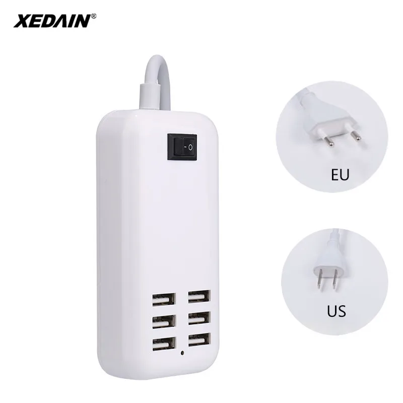 

XEDAIN For iPhone iPad Samsung Xiaomi Charging Device Real 20W 3A EU/US Plug 6 Ports Mobile Phone Wall Dock USB Adapter Charger