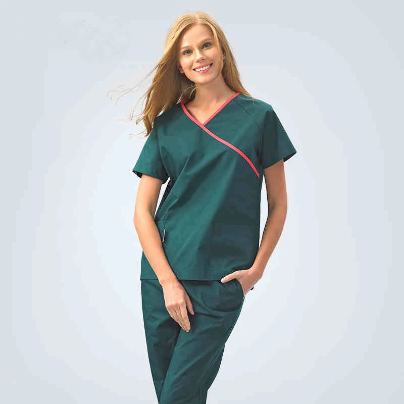 Korea Style Fashion V neck Surgical Medical Scrub Sets Short Sleeve