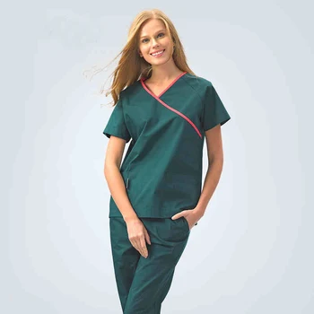 

Korea Style Fashion V-neck Surgical Medical Scrub Sets Short Sleeve Nurse Uniform Doctors Overalls Hospital Workwear Clothing