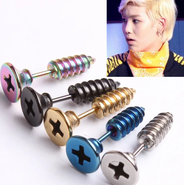 

1pc Titanium Plated Screw Ear Piercing Earrings Women Men Punk Ear Plugs Fake Piercings Tapers Body Jewelry