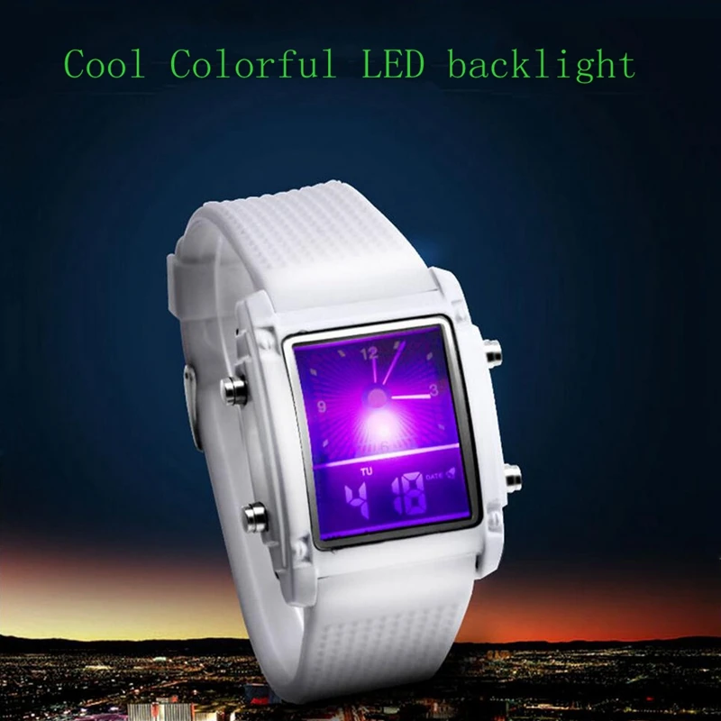 

CYD CHAOYADA 2016Fashion Men Dual Time LED Digital Date Day Alarm sports watch LED Silicon hand wind WristWatches