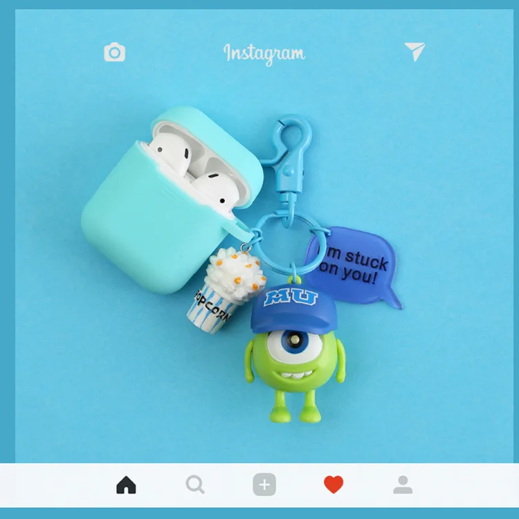 Силиконовые аксессуары для наушников Airpods, чехол с мультяшными монстрами, Университетский брелок для Apple Airpods, Bluetooth, коробка для наушников - Цвет: sky blue