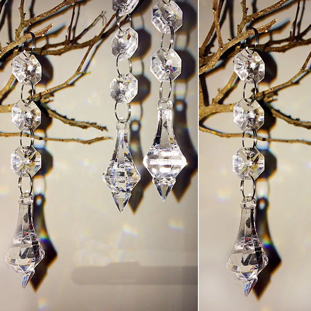 

10pcs Crystal Acrylic Octagonal Beads 1Pendant Clear Acrylic Bead Garland Chandelier Hanging For Party Wedding Decoration