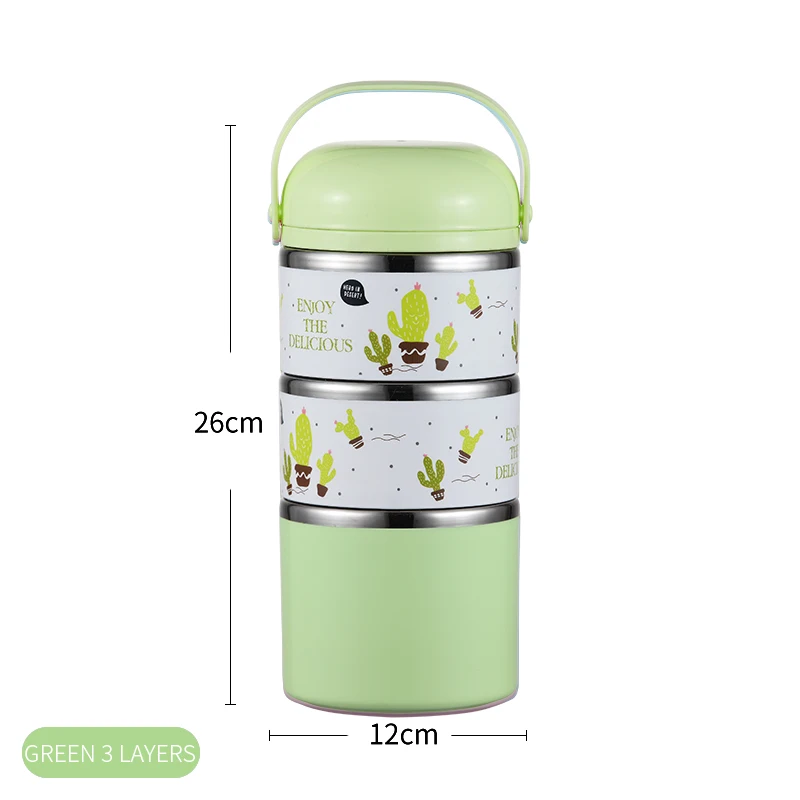 Green 3 Layer WORTHBUY милый японский термальный Ланч-бокс герметичный из нержавеющей стали Bento box детский портативный контейнер для еды для пикника и школы - Цвет: Green 3 Layer