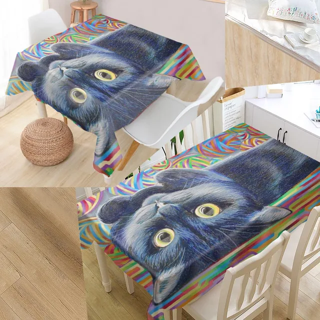 Custom Cute Cat 02 Table Cloth Oxford Fabric Rectangular Waterproof Oilproof Table Cover Family