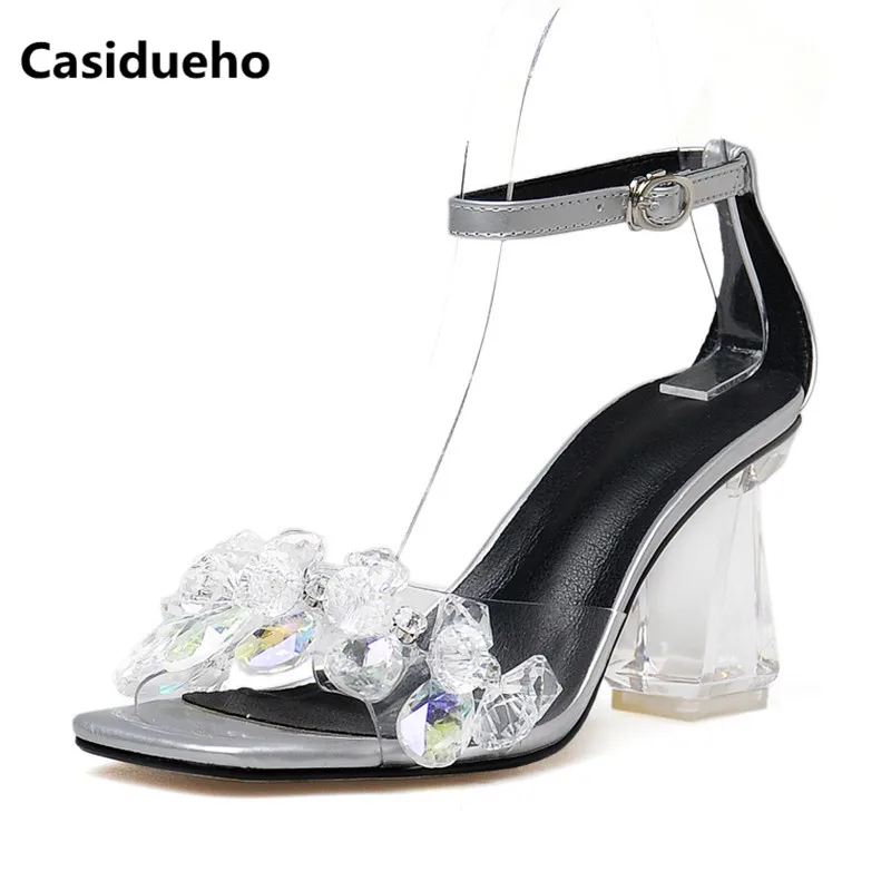 

Casidueho Crystal Gladiator Sandals Women Sexy Open Toe Pumps Summer Strap Single Shoes Woman Rhinestone Slippers Wedding Shoes