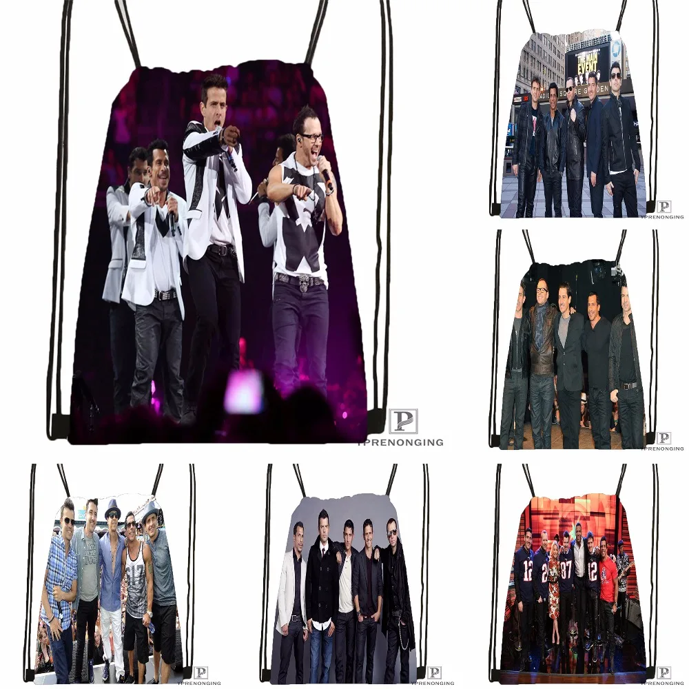 Custom New Kids on The Block Drawstring Backpack Bag Cute Daypack Kids Satchel Black Back 31x40cm