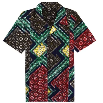 

African Style Casual Shirts Pattern Of Men Cotton Short Sleeve Blouse Traditional Classical Wax Printing Square Tile Printed