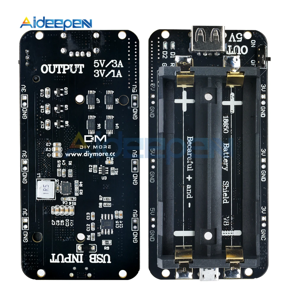 Два литиевых аккумулятора 18650, Защита аккумулятора V8, 5 В/3 А, 3 В/1 А, микро USB внешний аккумулятор, модуль зарядки аккумулятора для Raspberry Pi, Wifi, ESP8266, ESP32
