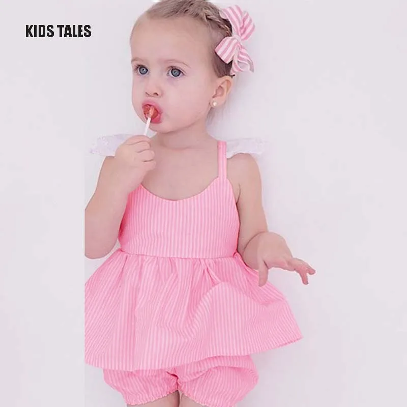 KIDS TALES Children Cloth Newborn Baby Kids Summer Girls Clothing Sets 2Pcs Cute Pink Striped