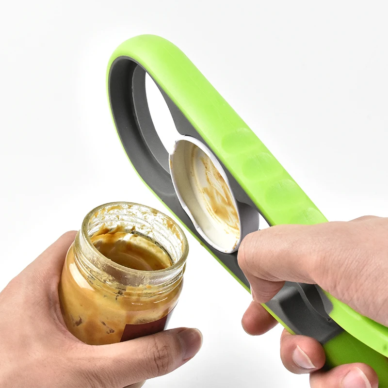 

Abay 1Pc 4 in 1 Can Opener Manual Non-slip Twist Cap Bottle Launcher Opener Lid Screw Jam Bottle Opener Kitchen Gadget