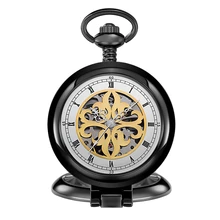 Vintage Charm Black Unisex Classic Roman Number Carved Hollow Pocket Watch Women Men Watch Pendant with Chain Gifts