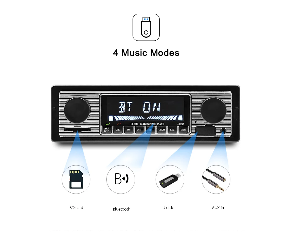 SX-5513 Car Bluetooth MP3 Player Stereo Radio Support MP3/WMA/WAV USB2.0CS