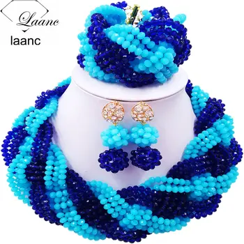 

12 Rows Classic Royal Blue Opaque Lake Blue Crystal Plait Beads African Costume Jewelry Set Nigerian Wedding Necklace 12BZ012
