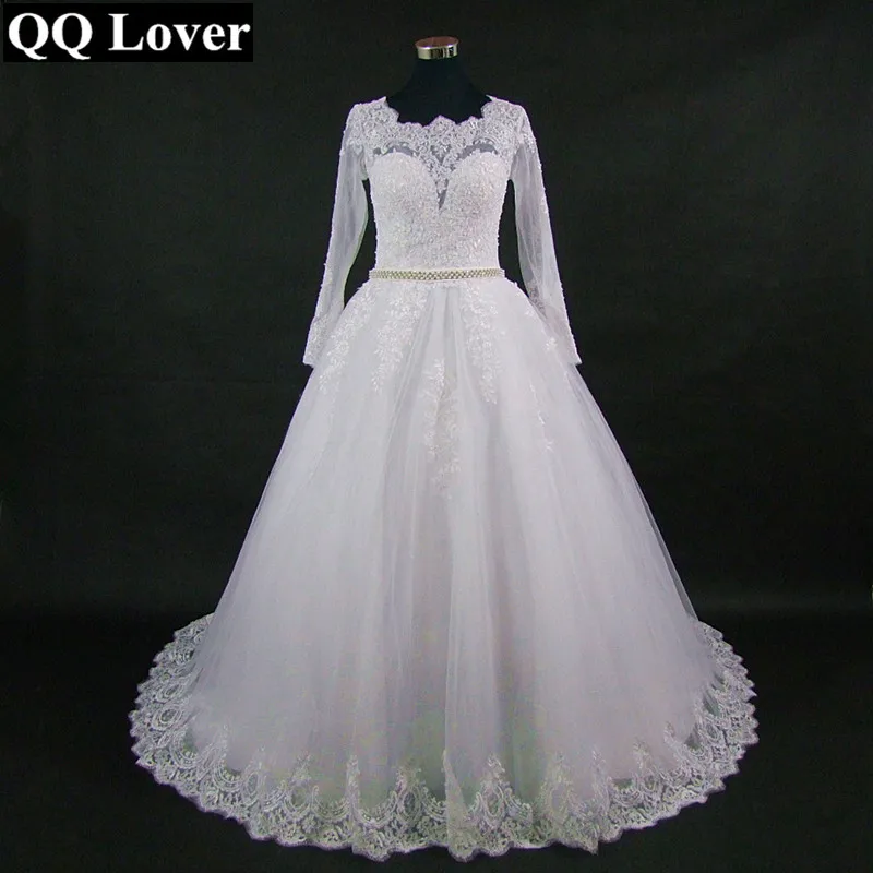 

QQ Lover 2019 New Arrival Vestido De Noiva Amazing Back Design Full Sleeves Lace Wedding Dress Wedding Gown Bridal Dress