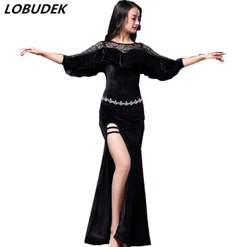 

Autumn Winter Velvet Female Sexy Lace One Piece Dress Belly dancing Practice clothing Lead dancer performance for Match costume