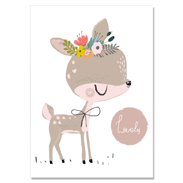 Unicornio bebé niña habitación decoración nórdico cartel ciervo flor