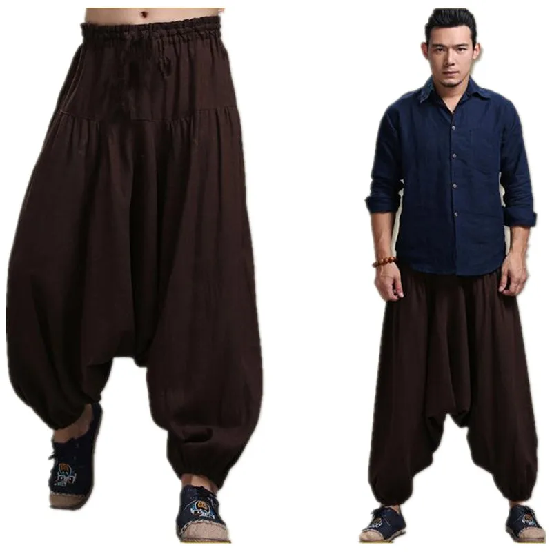 Fashion men's cotton linen cross pants,plus size