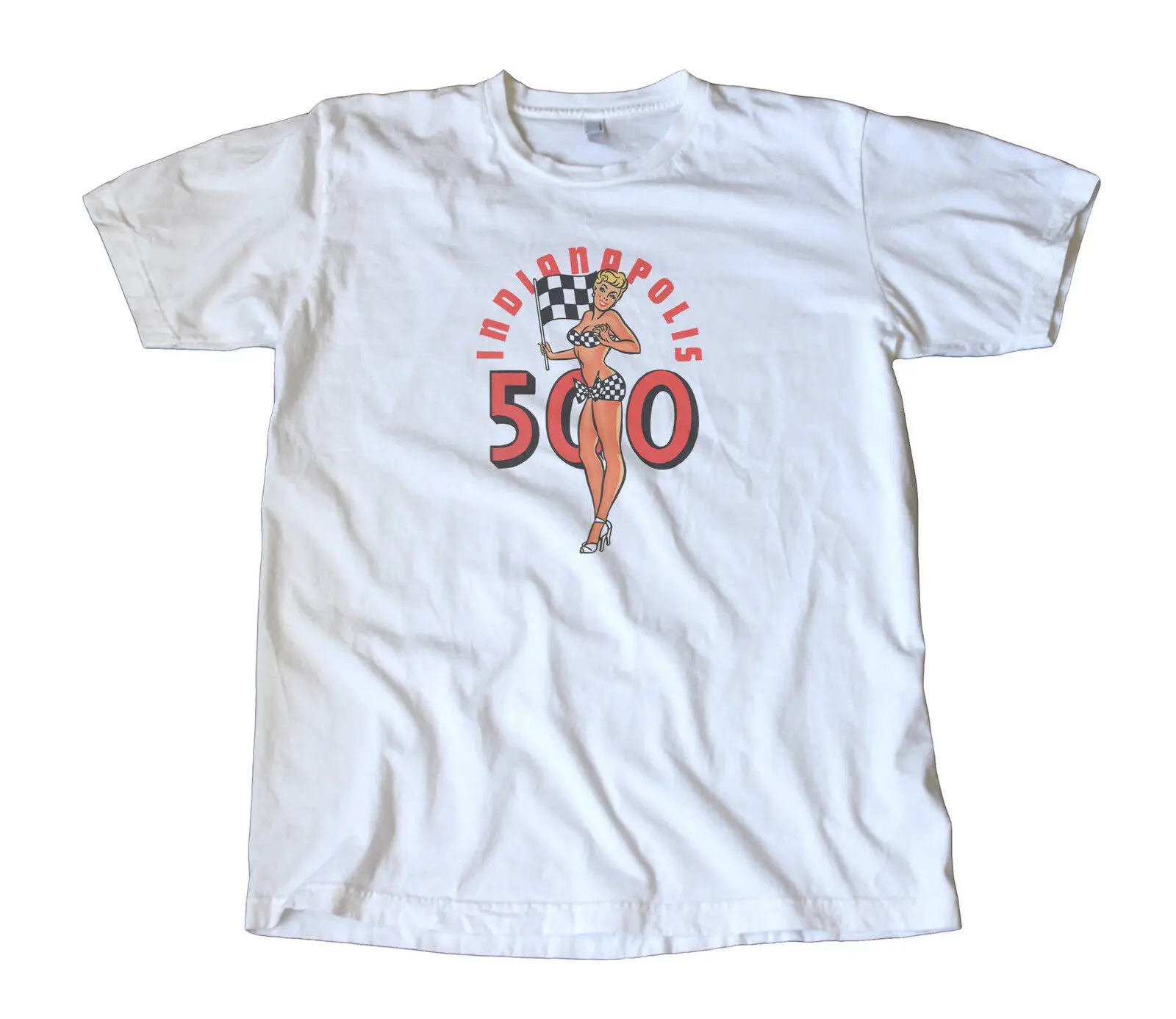 

Indianapolis 500 Pinup Girl Decal T-Shirt - Racing, Indy, Speedway