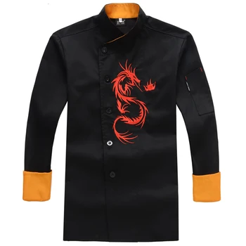 

New Chef Wear Long Sleeved Winter Chef Uniform Embroidered Dragon Hotel Catering Hotel Restaurant Kitchen Work Clothes