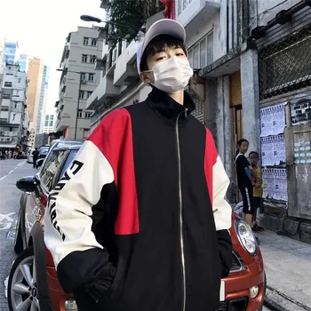 

2018 Korean Autumn Men's Fashion Tide Patchwork Color Letter Printing Pattern Turn-down Collar Loose Casual Jackets Coats M-XL