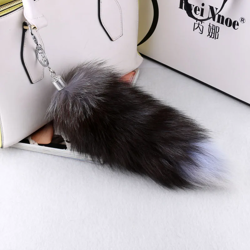buy Large Real Fox Tail Fur Tassel Key Chain Bag Tag Strap Car Keychain Pompom Charm Pendant Silver Buckle Phone Keyring Woman Gfit