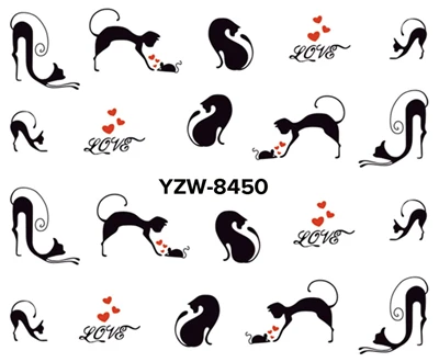 WUF 1 лист на выбор, новая мода, милая, сладкая, переводная, 3D, серый, милый кот, дизайн ногтей, наклейка, полное покрытие, ногти, наклейка, сделай сам - Цвет: YZW8500