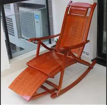 

Foldadble Bamboo Rocking Chair Recliner Rest Lounge Deck Chair Bamboo Furniture Reclining Rocker with Foot Massager