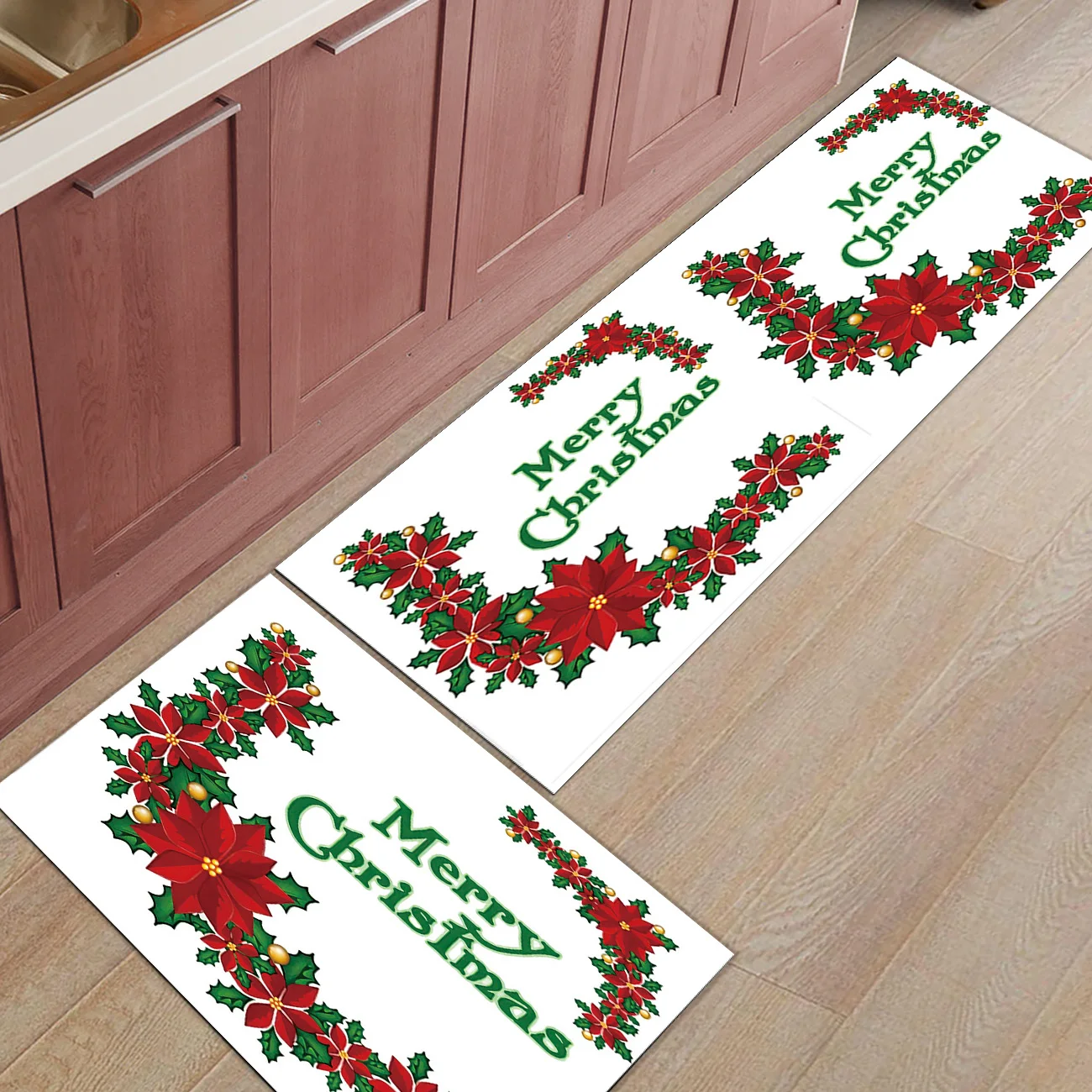 2 шт./компл. Merry Christmas тема печати коврик входной двери передний коврик под дверь Ванная комната Кухня гостиная ковер Противоскользящие коврики - Цвет: LEO01109
